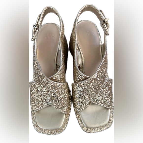 Gianni Bini NWOT GB Gold Glitter Platform Sandals Size 8 Retro Disco Heels - Picture 4 of 8